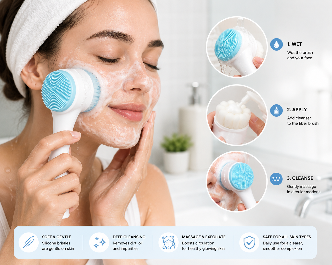 Silicone Facial Cleansing Brush – Daily Cleanser & Exfoliator