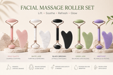 Facial roller and gua sha set shown in all available colours