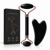 Black facial massage roller and gua sha set