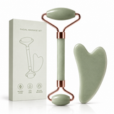 Green facial massage roller and gua sha set