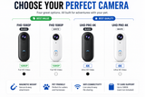 Pet collar camera shown with its colour options