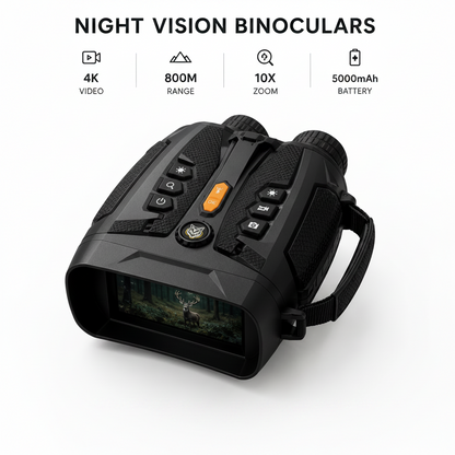 Night Vision Binoculars – 4K Digital, 800m Range, 10X Zoom