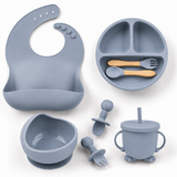 Silicone baby feeding set in grayish blue