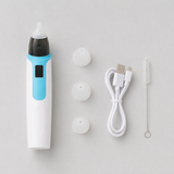 Baby nasal aspirator with three silicone nozzle tips, USB cable and cleaning brush