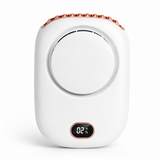 White portable bladeless handheld neck fan on white background