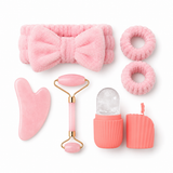 Cold-therapy facial kit what's included: headband, wrist bands, gua sha, roller and ice roller
