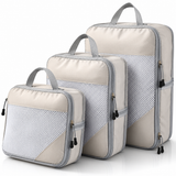 Three-piece compression packing cube set with mesh fronts and carry handles