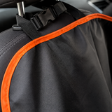 Close-up of the hammock orange piping, waterproof fabric and headrest strap buckle
