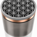 Close-up of the honeycomb brush holder and rose-gold accent ring