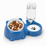 Cat-ear double pet bowl with automatic water dispenser in blue