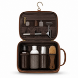 Toiletry bag opened flat showing mesh zip pockets and elastic loops organizing toiletries