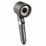 Gunmetal grey high-pressure handheld shower head with stainless spray face