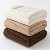 Microfiber spa bath wrap shown in cream white, khaki beige and brown colour options