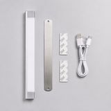 LED light bar with magnetic mounting strip, adhesive pads and USB-C charging cable