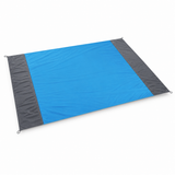 Extra-large blue and grey sandproof beach and picnic blanket spread out flat