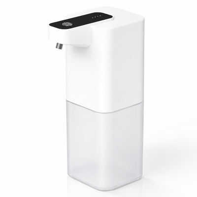 White automatic touchless foaming soap dispenser with sensor panel and frosted reservoir
